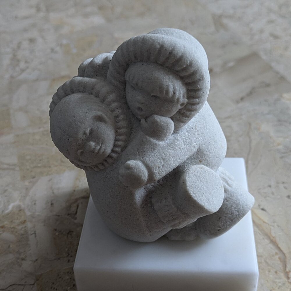 Stone Belgian art sculpture Marbell Girl with little sister